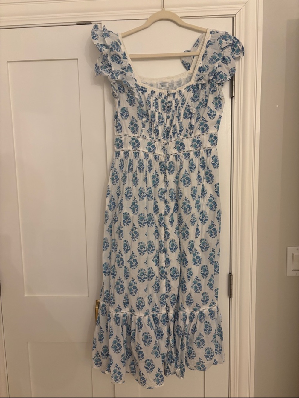 Pink City Prints White & Blue Floral Midi Dress